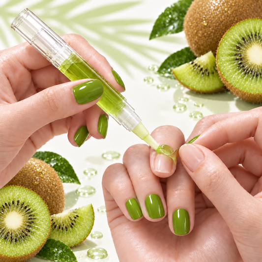 Application de l’huile à cuticules au kiwi sur le contour de l’ongle