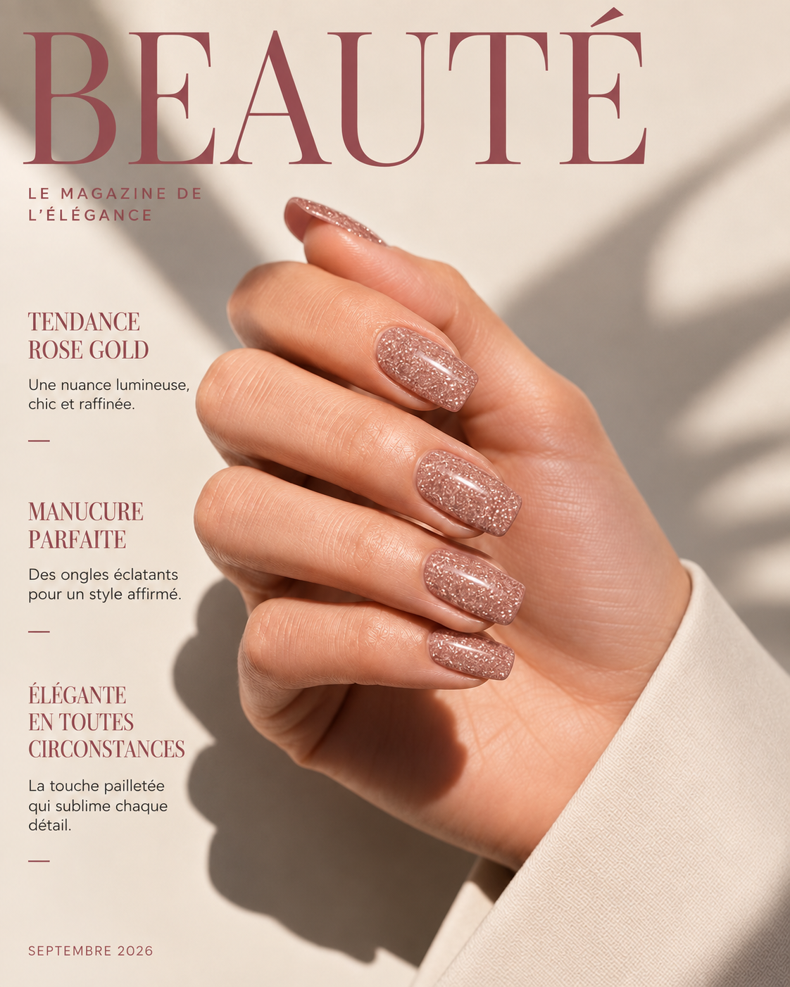Vernis autocollant rose gold posé sur les ongles naturels