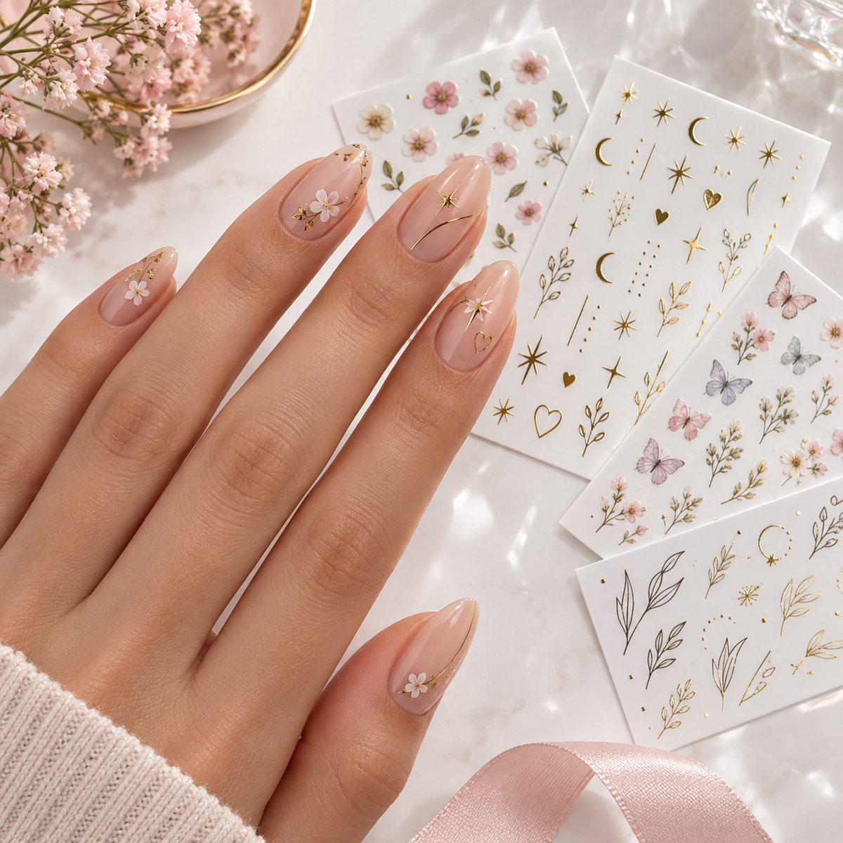 Sticker ongle et nail art corail