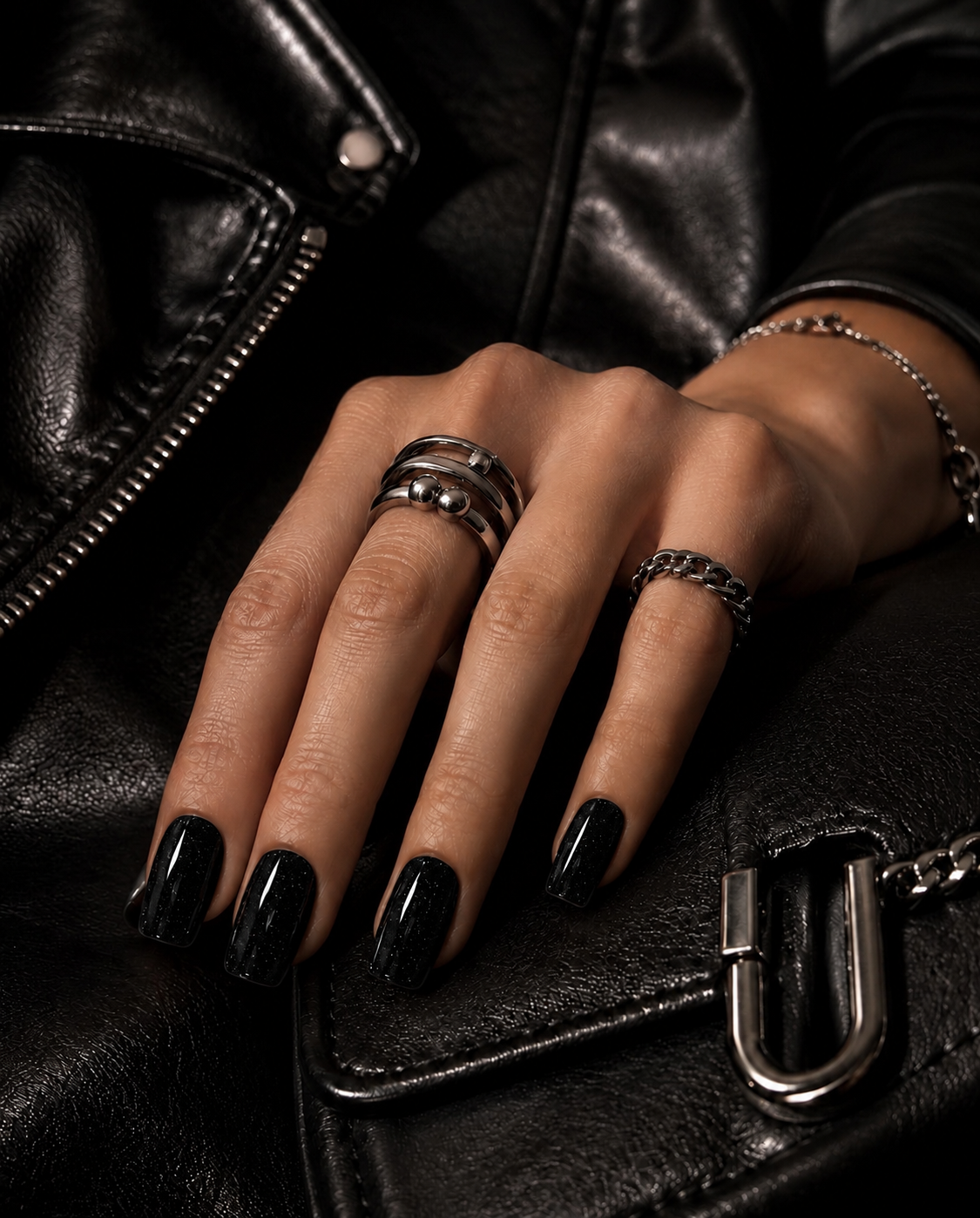 Autocollant pour ongles en gel UV noir paillettes