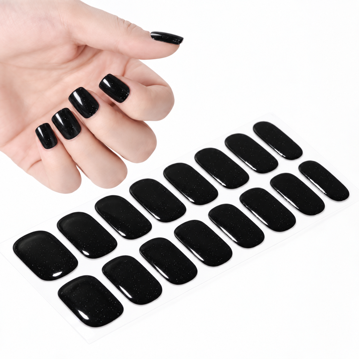 Autocollant pour ongles en gel UV noir paillettes