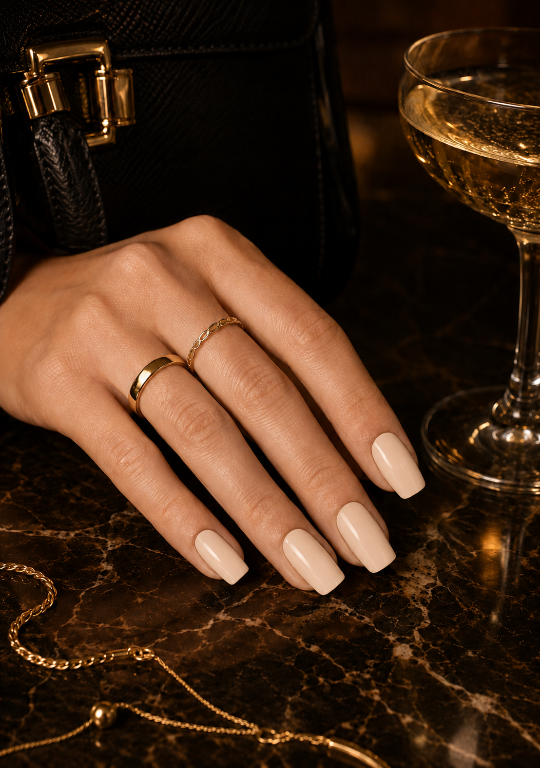     Manucure élégante réalisée avec des nail patch ivoire