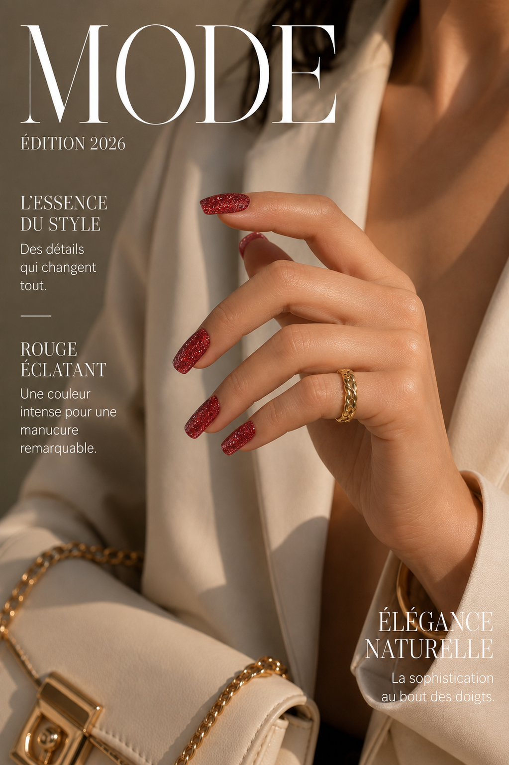 Manucure rouge paillettes 