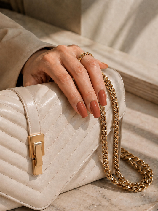     Pose d’un sticker marron sur un ongle naturel