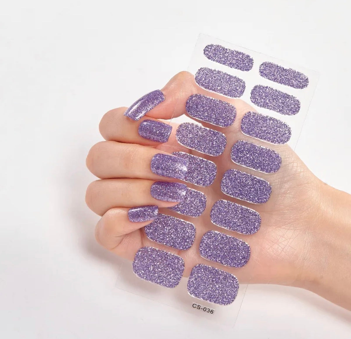 Ongles stickers mauve pailette