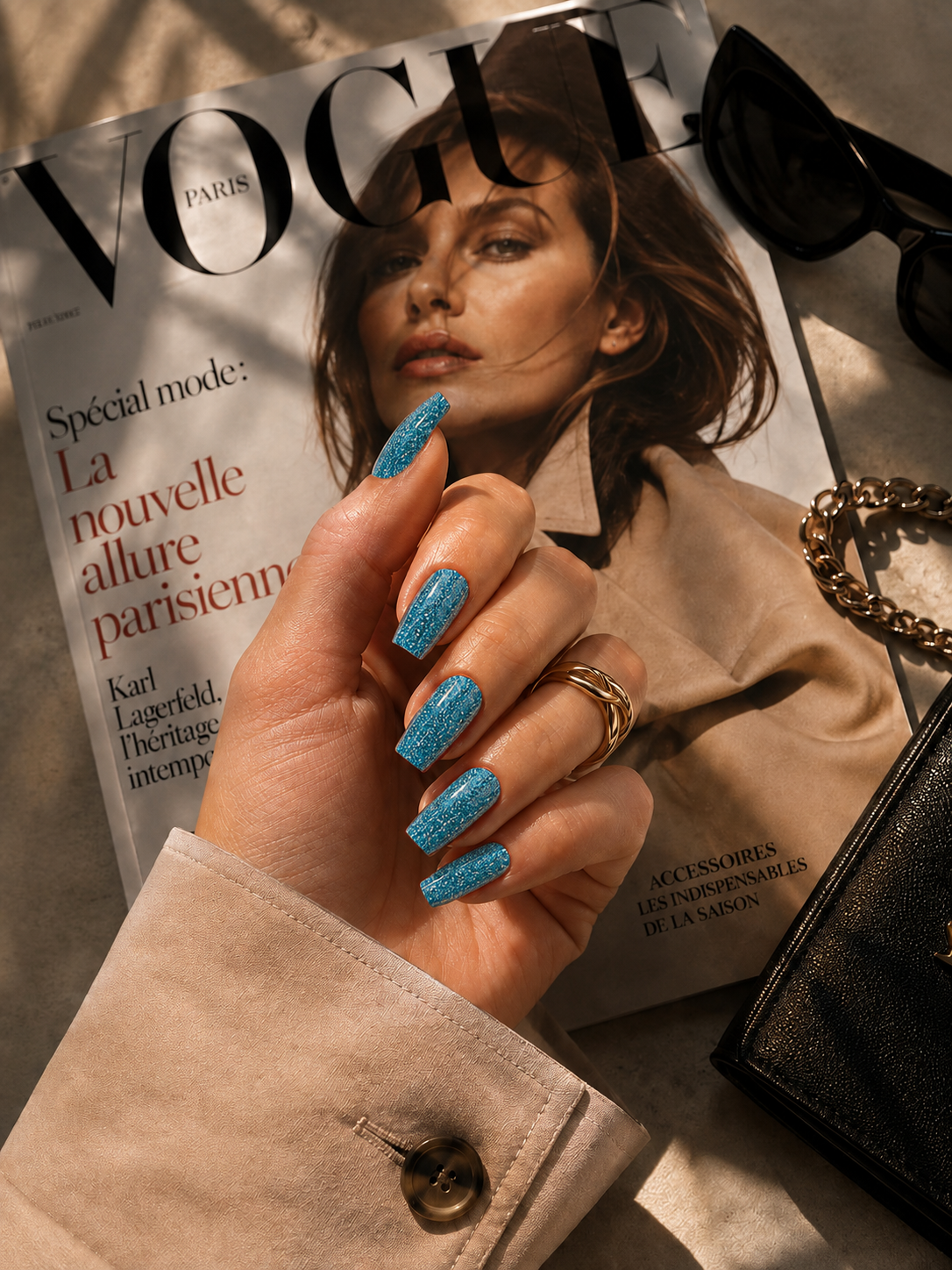 Nail art sticker ongle bleu paill