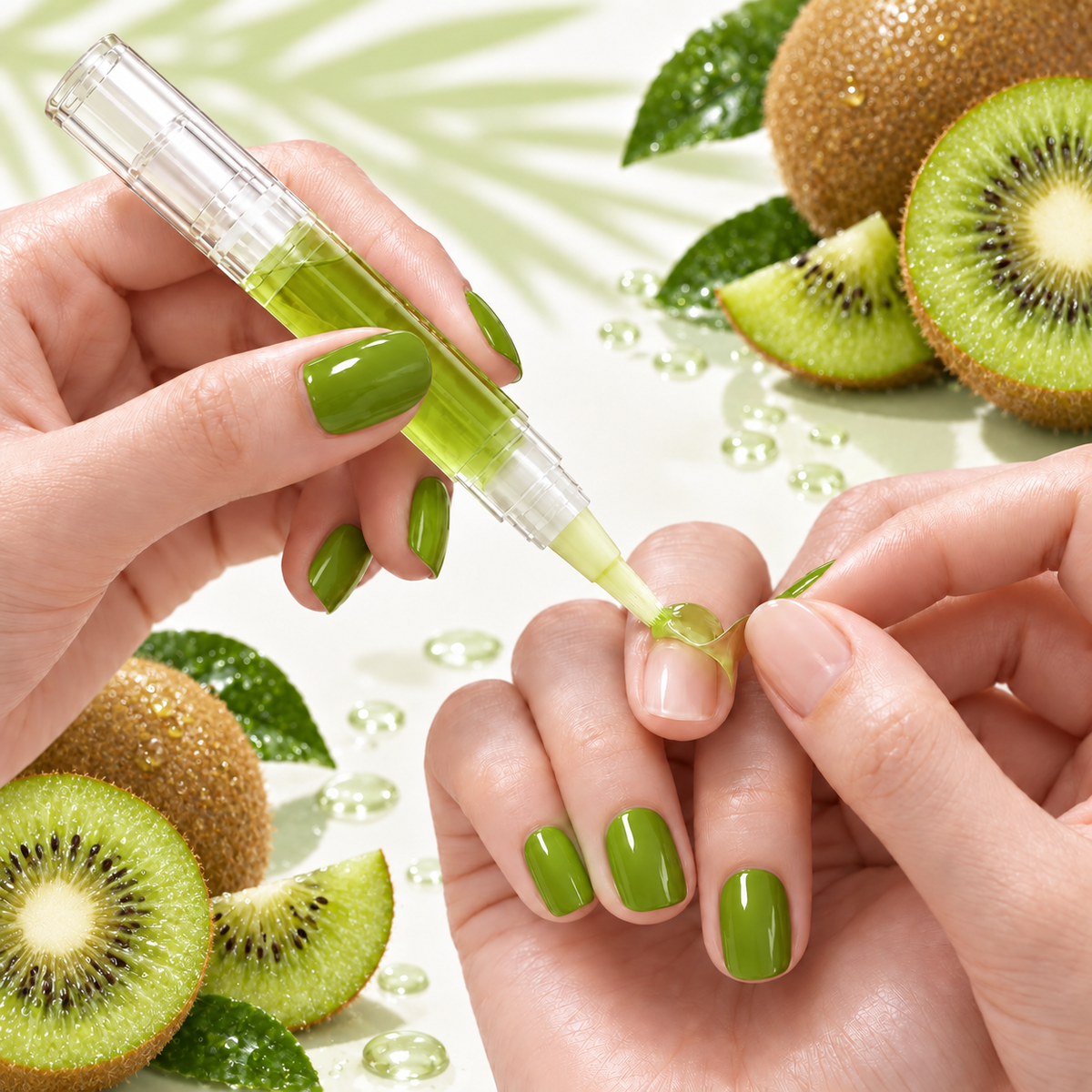     Application de l’huile à cuticules au kiwi sur le contour de l’ongle