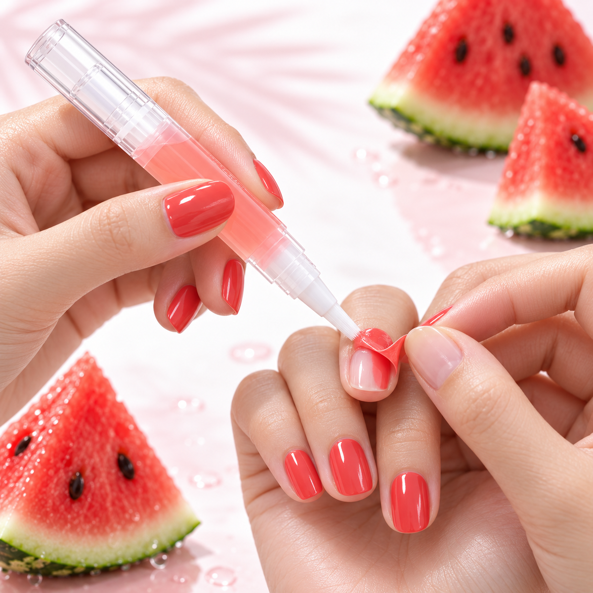     Stylo d’huile à cuticules parfum pastèque pour nourrir et prendre soin du contour des ongles.