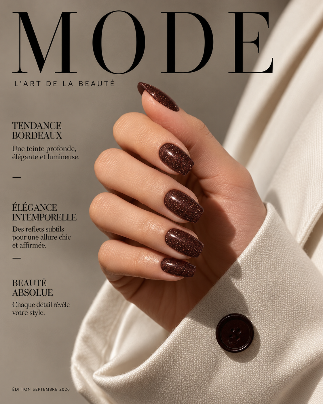     Vernis autocollant marron pailleté pour une manucure chic