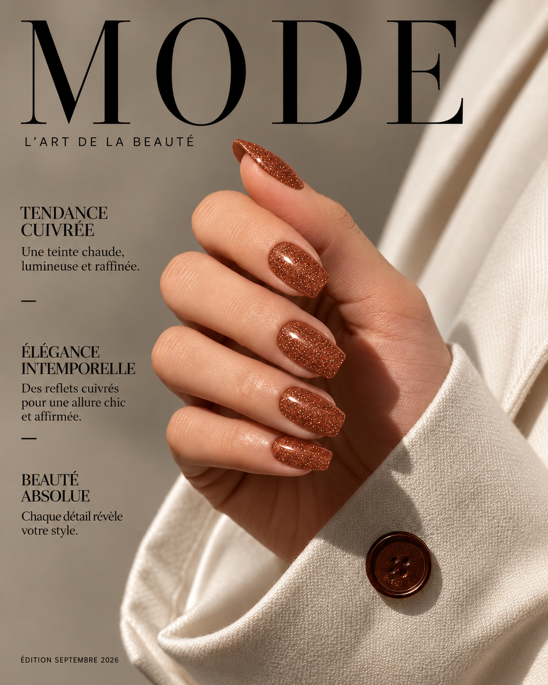     Nail art bronze lumineux pour une manucure élégante