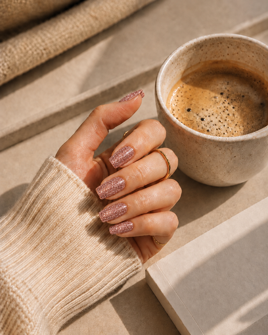    Manucure élégante réalisée avec des nail patch rose gold